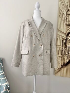 Preloved Women's Double-Breasted Cream Blazer Jacket